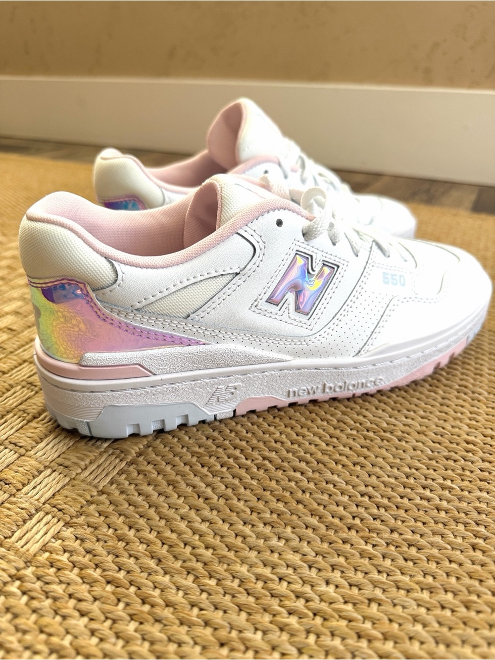 New Balance 550 Girls’ White/Multi Iridescent Sneaker—7 - Picture 5 of 14